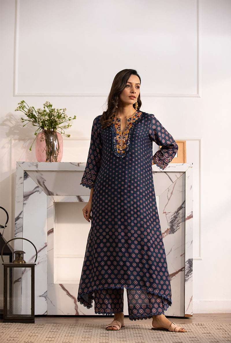 Blue Classic Cascade Navya Kurta Set