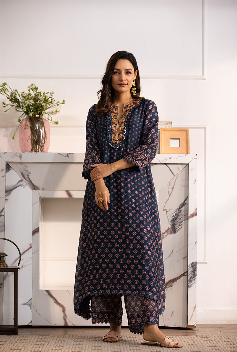 Blue Classic Cascade Navya Kurta Set