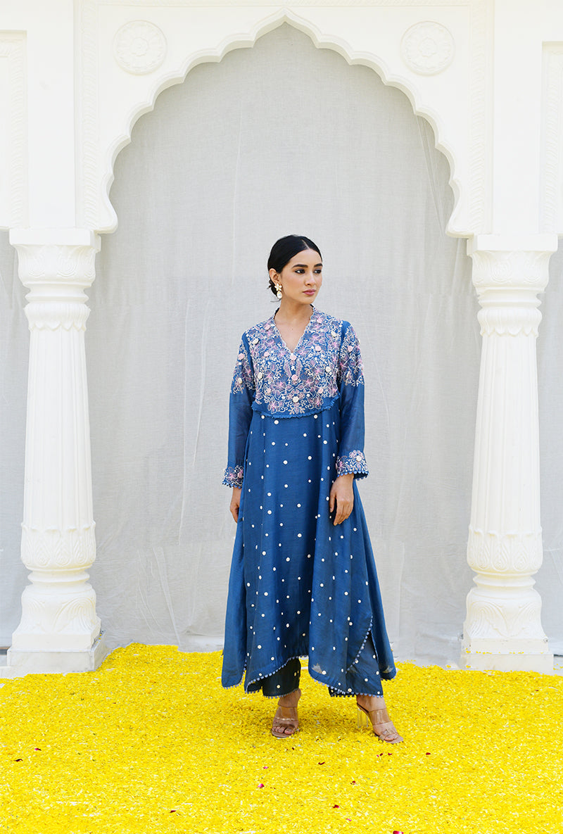 Blue Frockstyle Izra Kurta Set