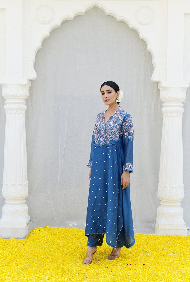 Blue Frockstyle Izra Kurta Set