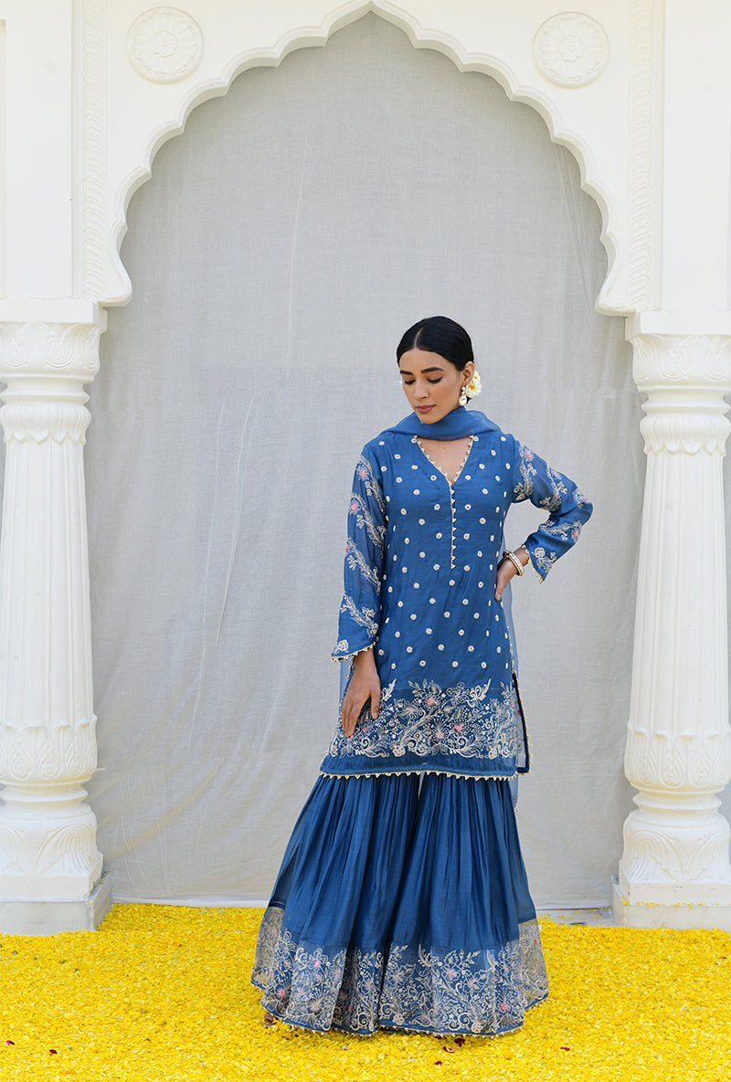 Blue Heavy Izra Gharara Set