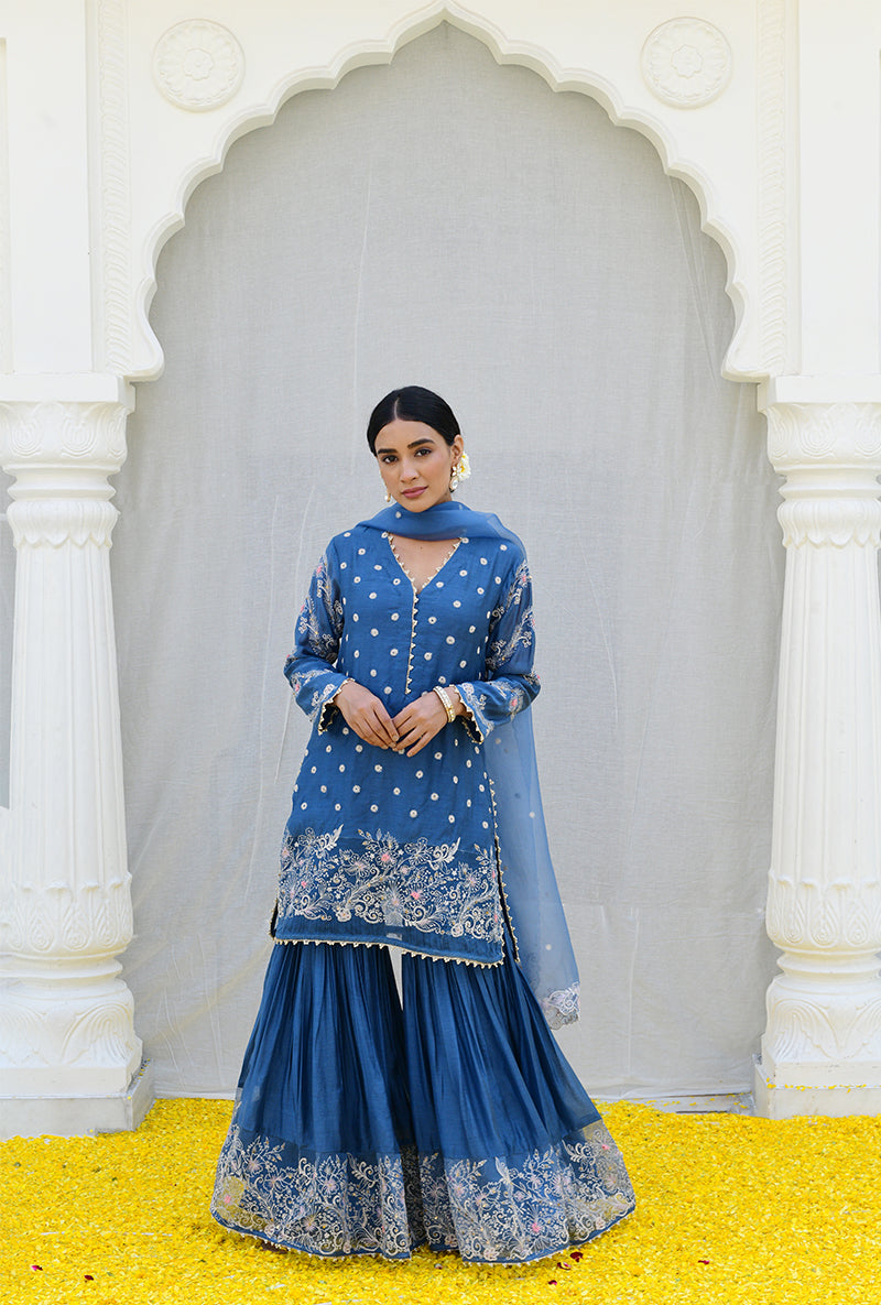 Blue Heavy Izra Gharara Set