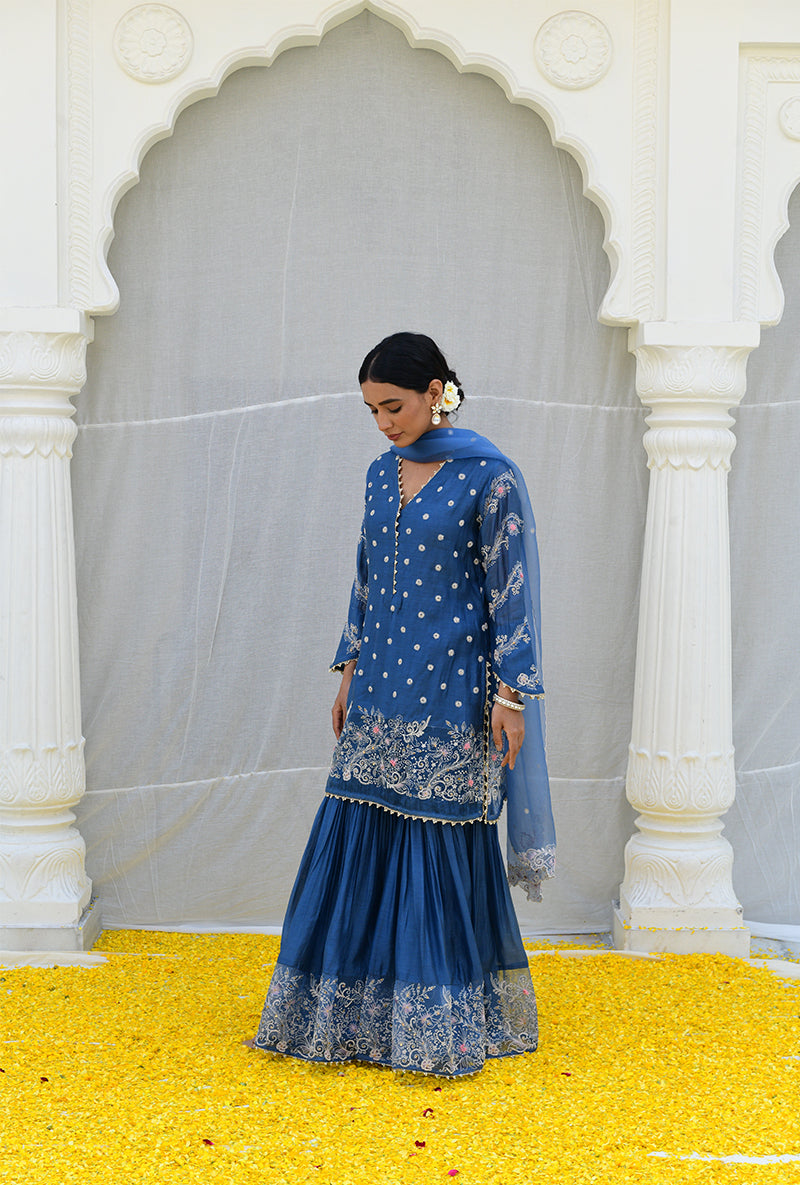 Blue Heavy Izra Gharara Set