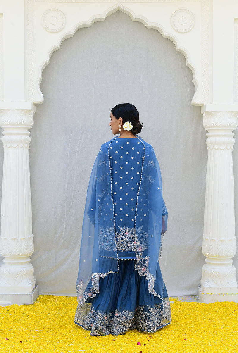 Blue Heavy Izra Gharara Set