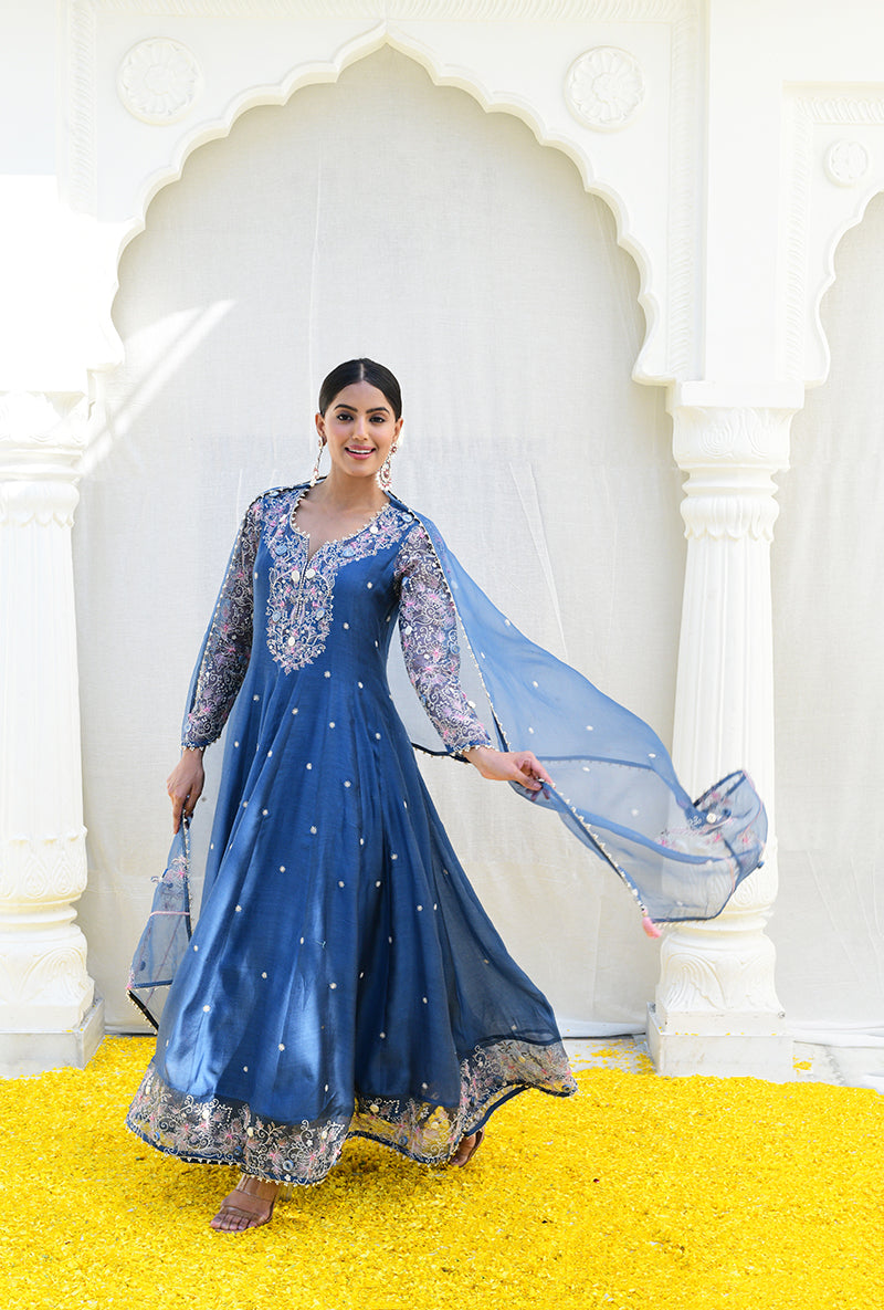 Blue Izra Anarkali Set