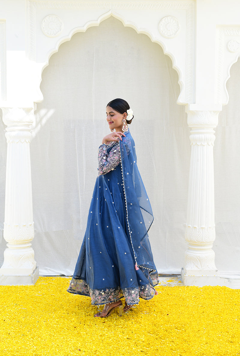 Blue Izra Anarkali Set