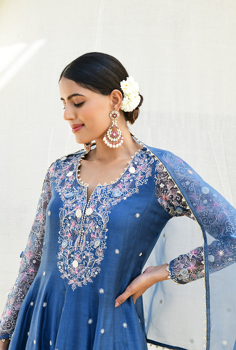 Blue Izra Anarkali Set