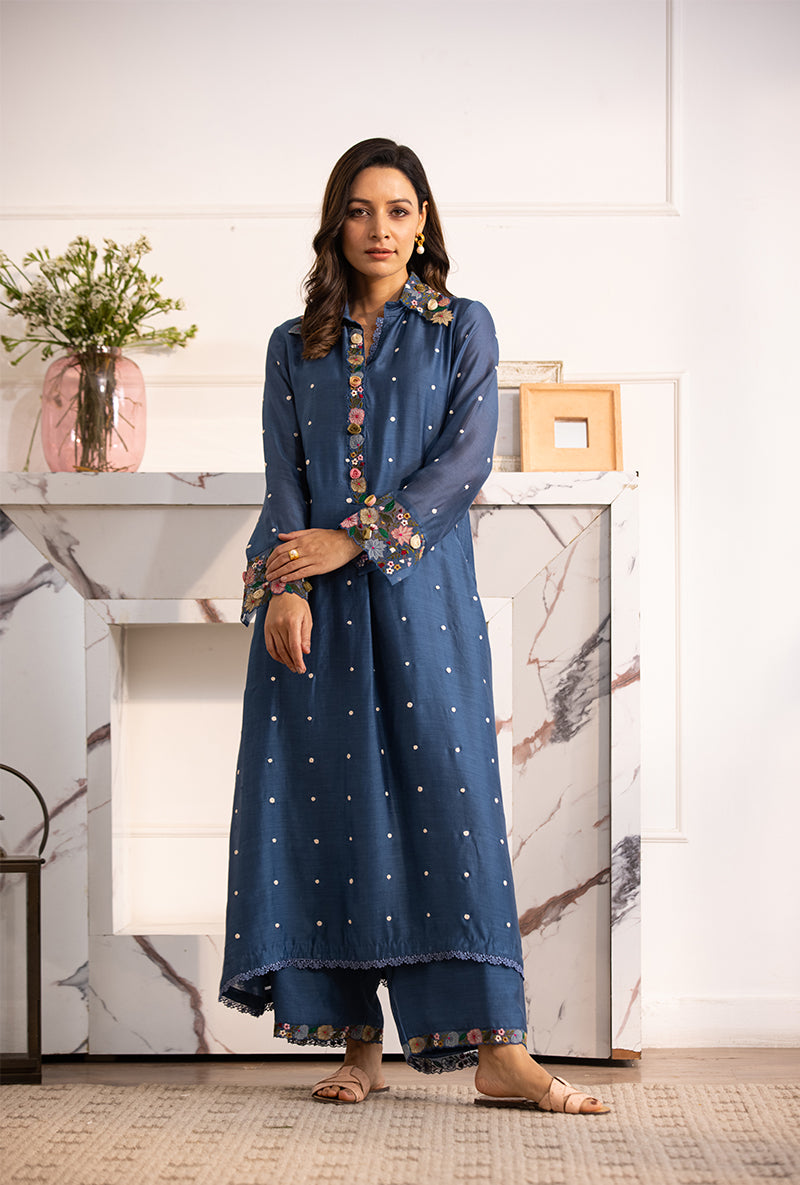 Blue Orchid Collar Sahiba Kurta Set