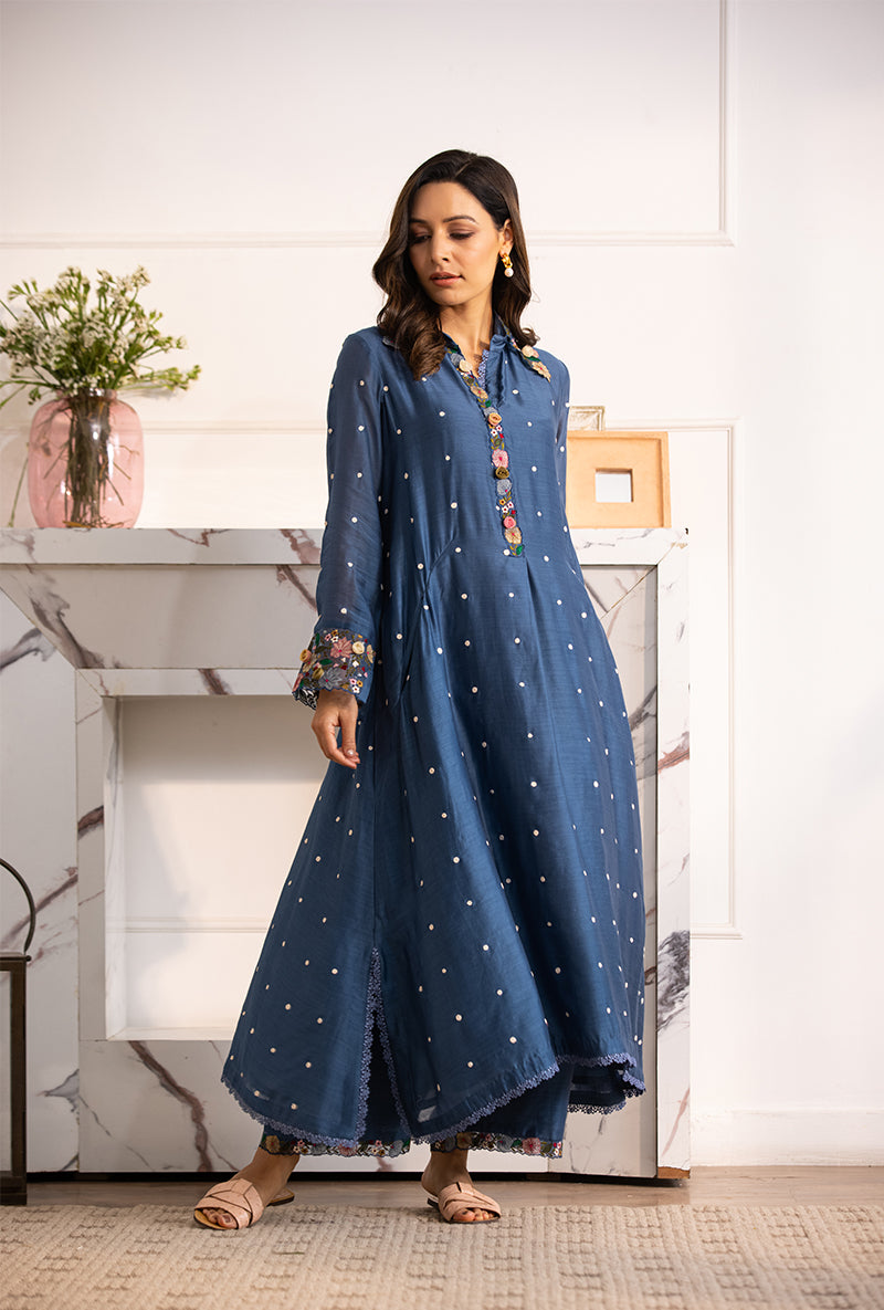 Blue Orchid Collar Sahiba Kurta Set