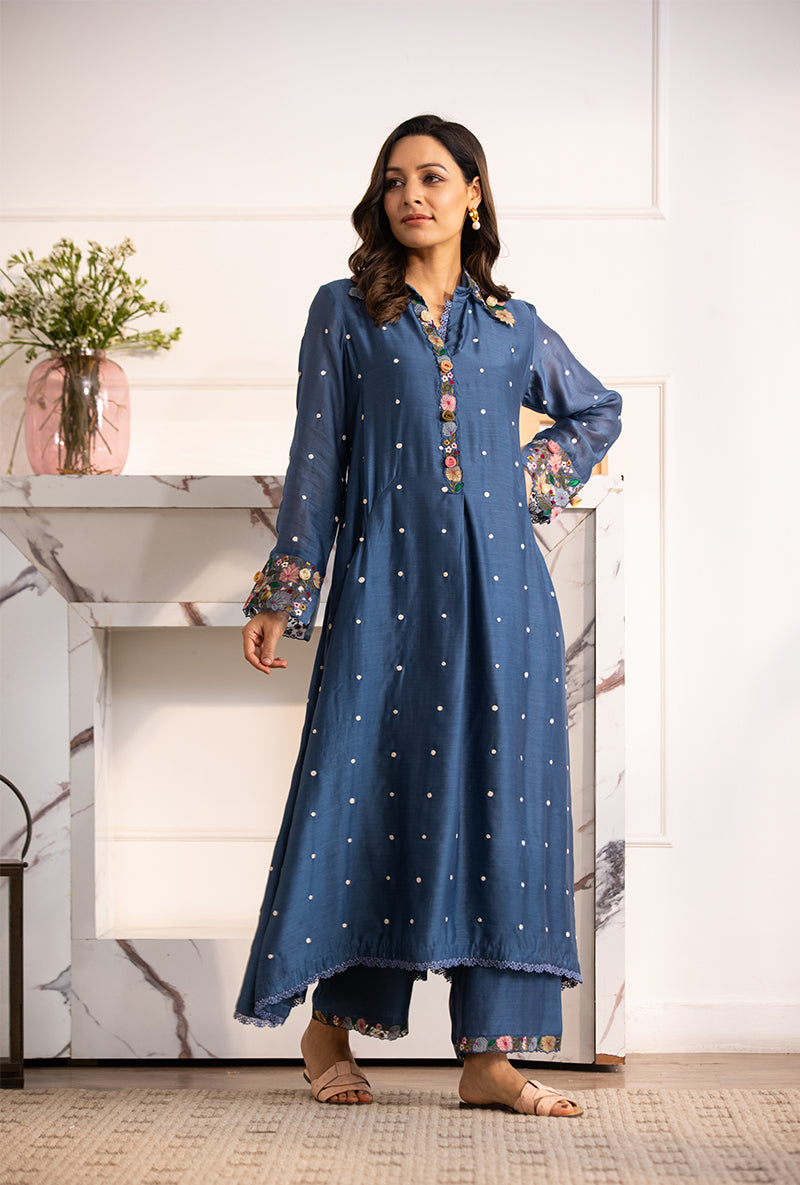 Blue Orchid Collar Sahiba Kurta Set