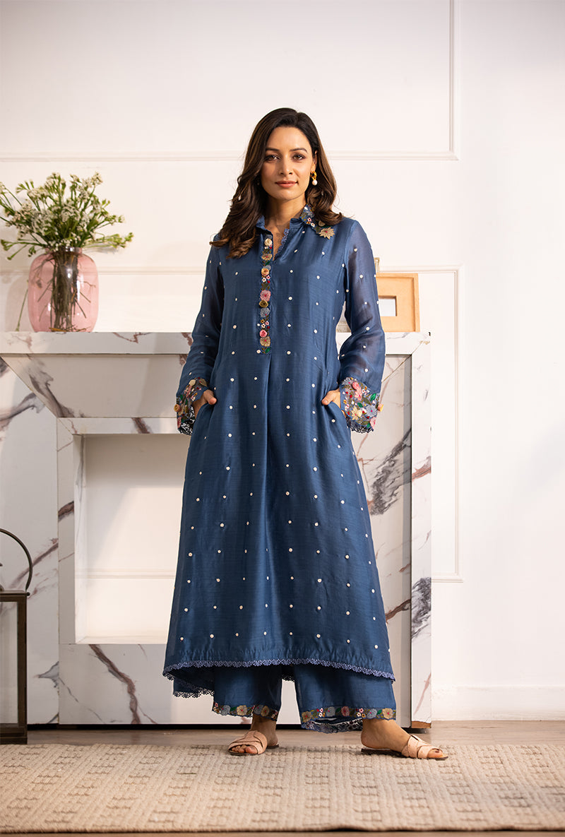 Blue Orchid Collar Sahiba Kurta Set