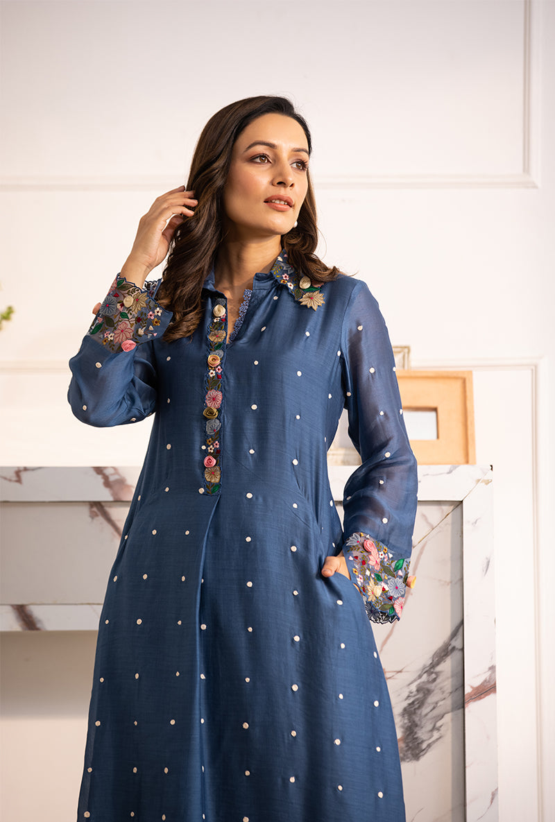 Blue Orchid Collar Sahiba Kurta Set