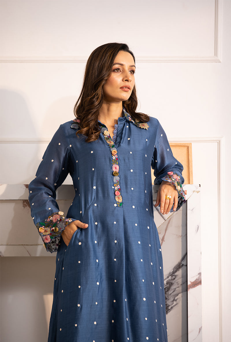 Blue Orchid Collar Sahiba Kurta Set