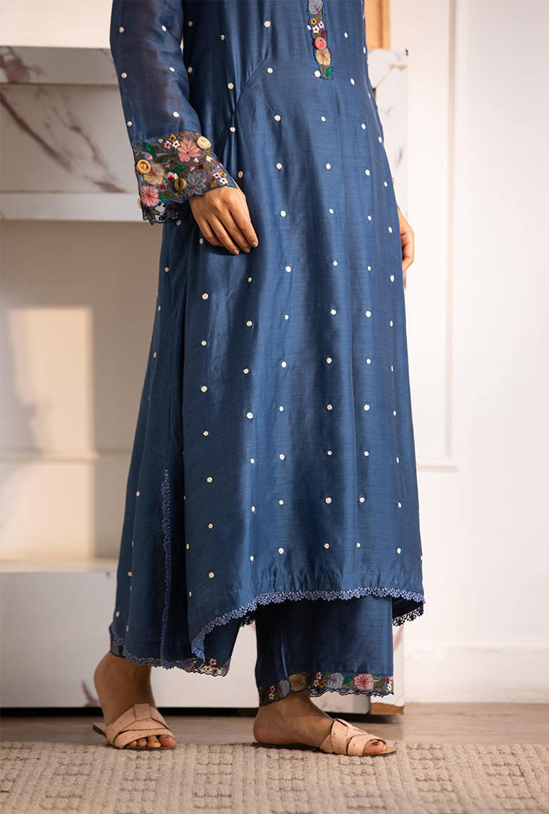 Blue Orchid Collar Sahiba Kurta Set