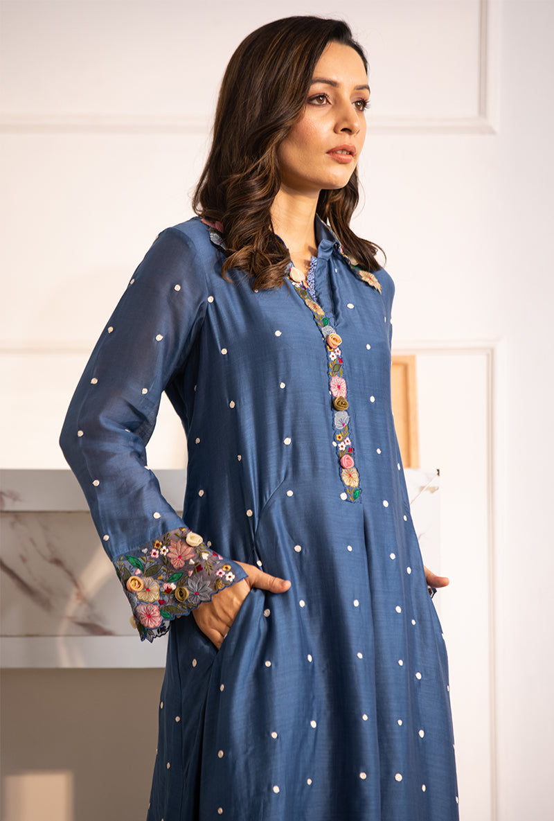 Blue Orchid Collar Sahiba Kurta Set