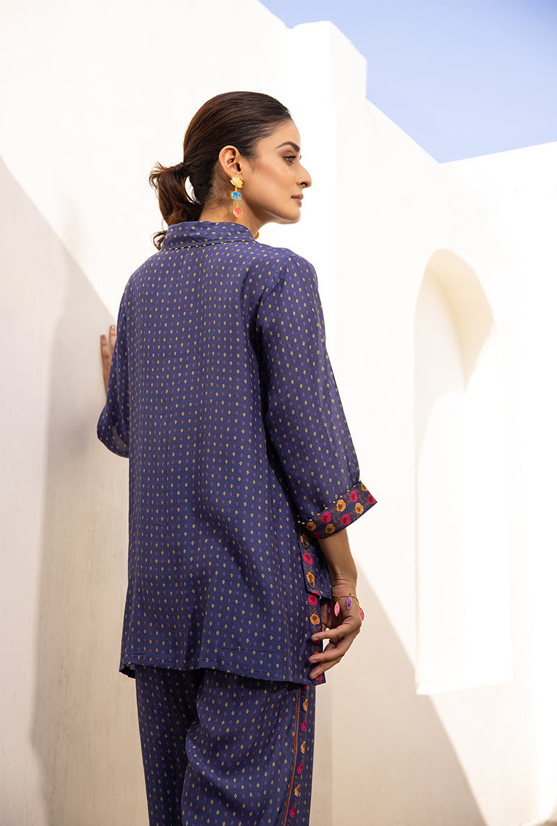 Blue Side Button Sufia Co-ord Set