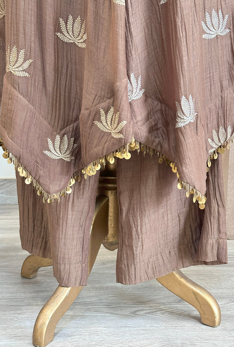 Brown Lotus Asymmetrical Kurta Set