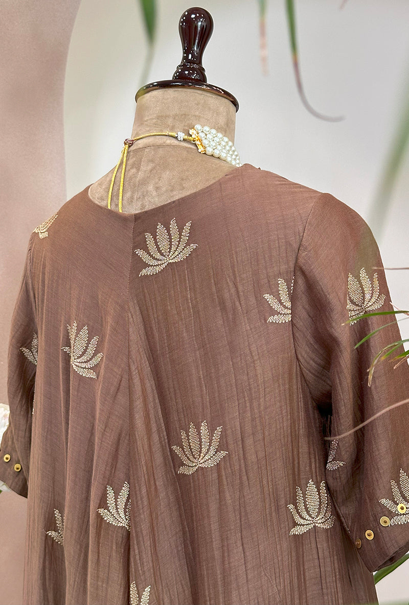 Brown Lotus Asymmetrical Kurta Set