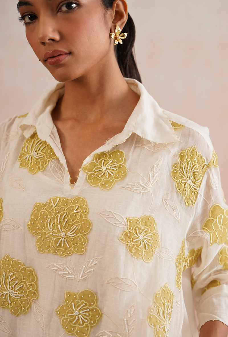 Lime Green Applique And Pearl Embroidered Oversized Prisha Co-ord Set