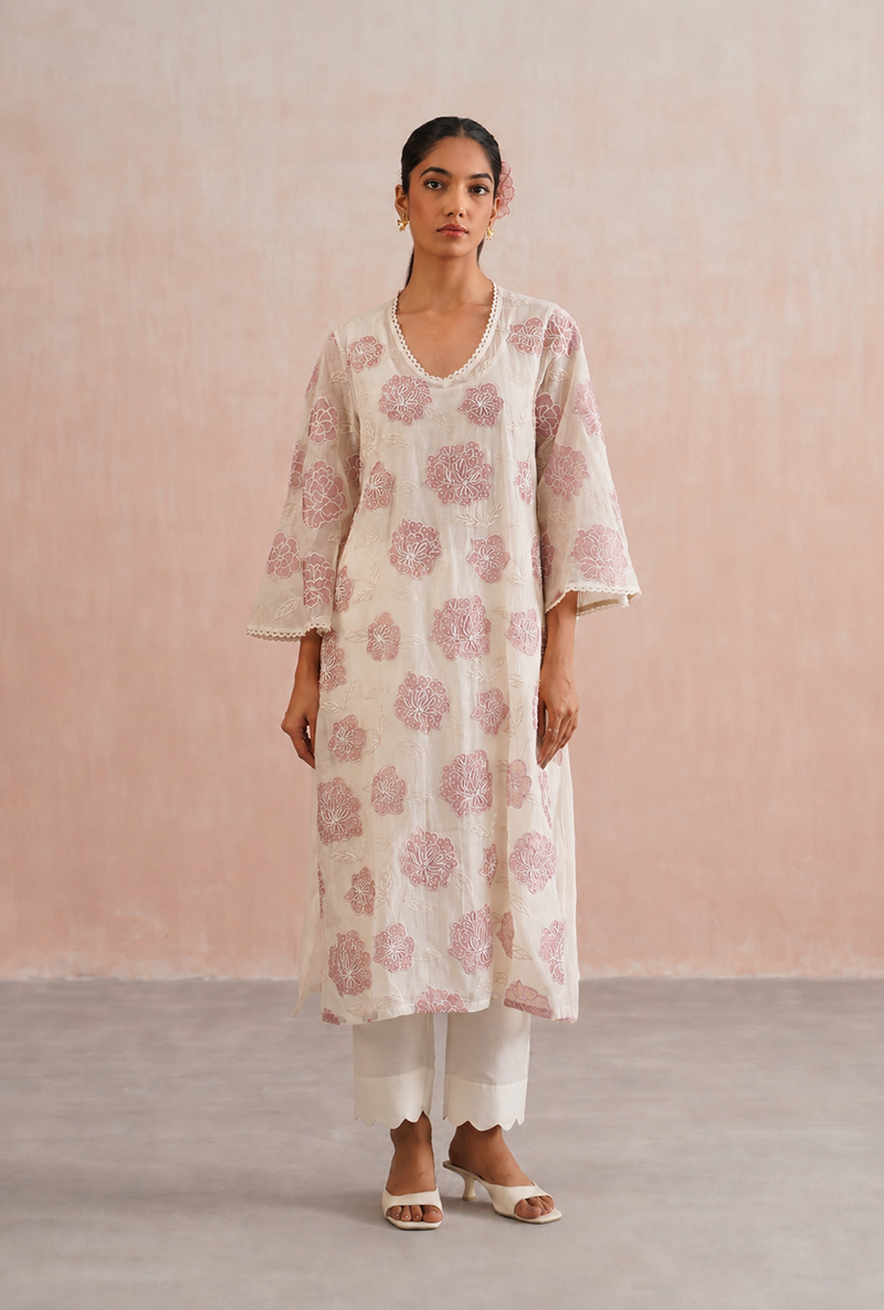 Lilac Applique And Pearl Embroidered Prisha Kurta Set