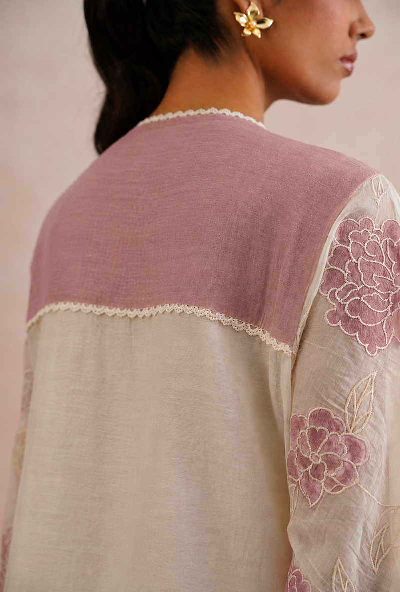 Lilac Applique And Pearl Embroidered Prisha Kurta Set