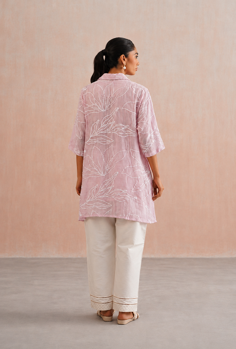 Rose Pink Pearl Embroidered Shirt Prisha Co-ord Set