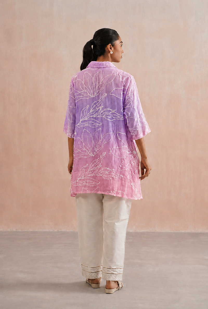 Pink Pearl Embroidered Ombre Shirt Prisha Co-ord Set