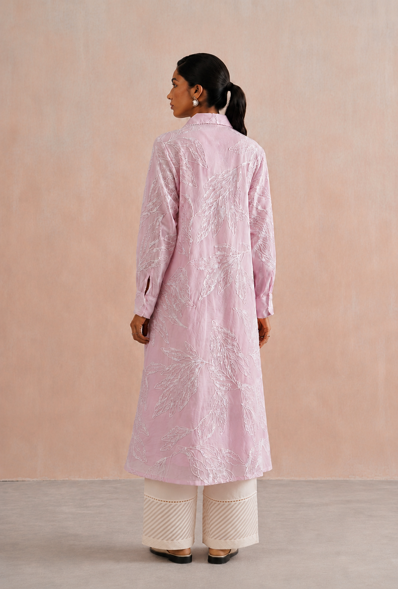 Rose Pink Pearl Embroidered Shirt Style Prisha Kurta Set