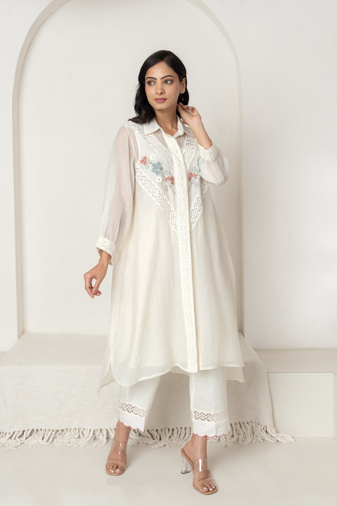 Off-White Chanderi Collared Kiki Kurta Set