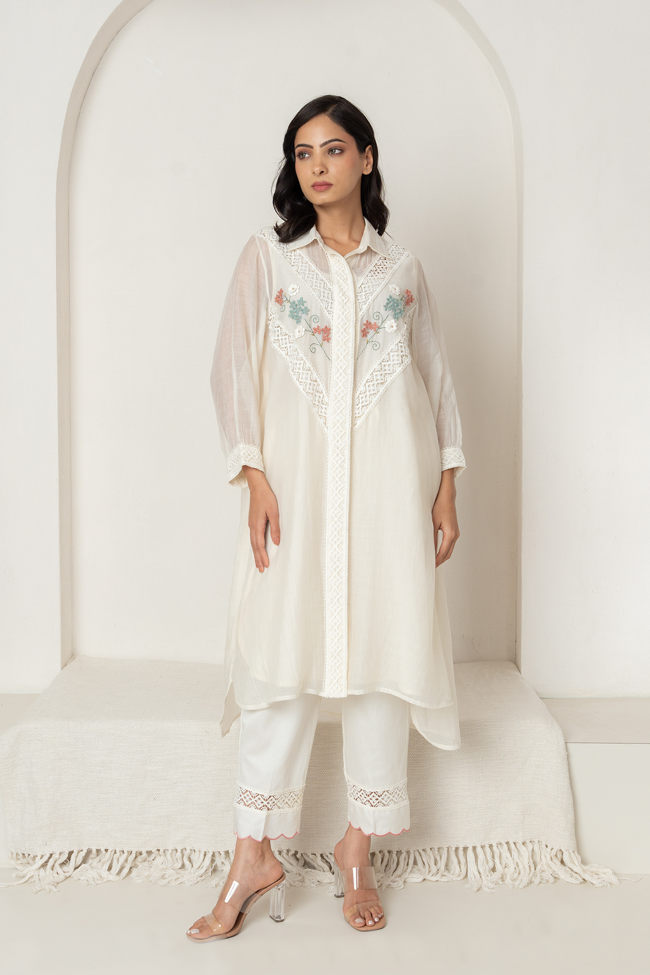 Off-White Chanderi Collared Kiki Kurta Set