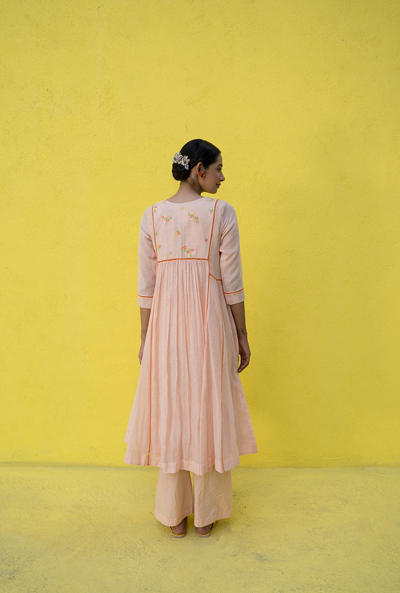Peach Patch Work Candy Crush Kurta Set