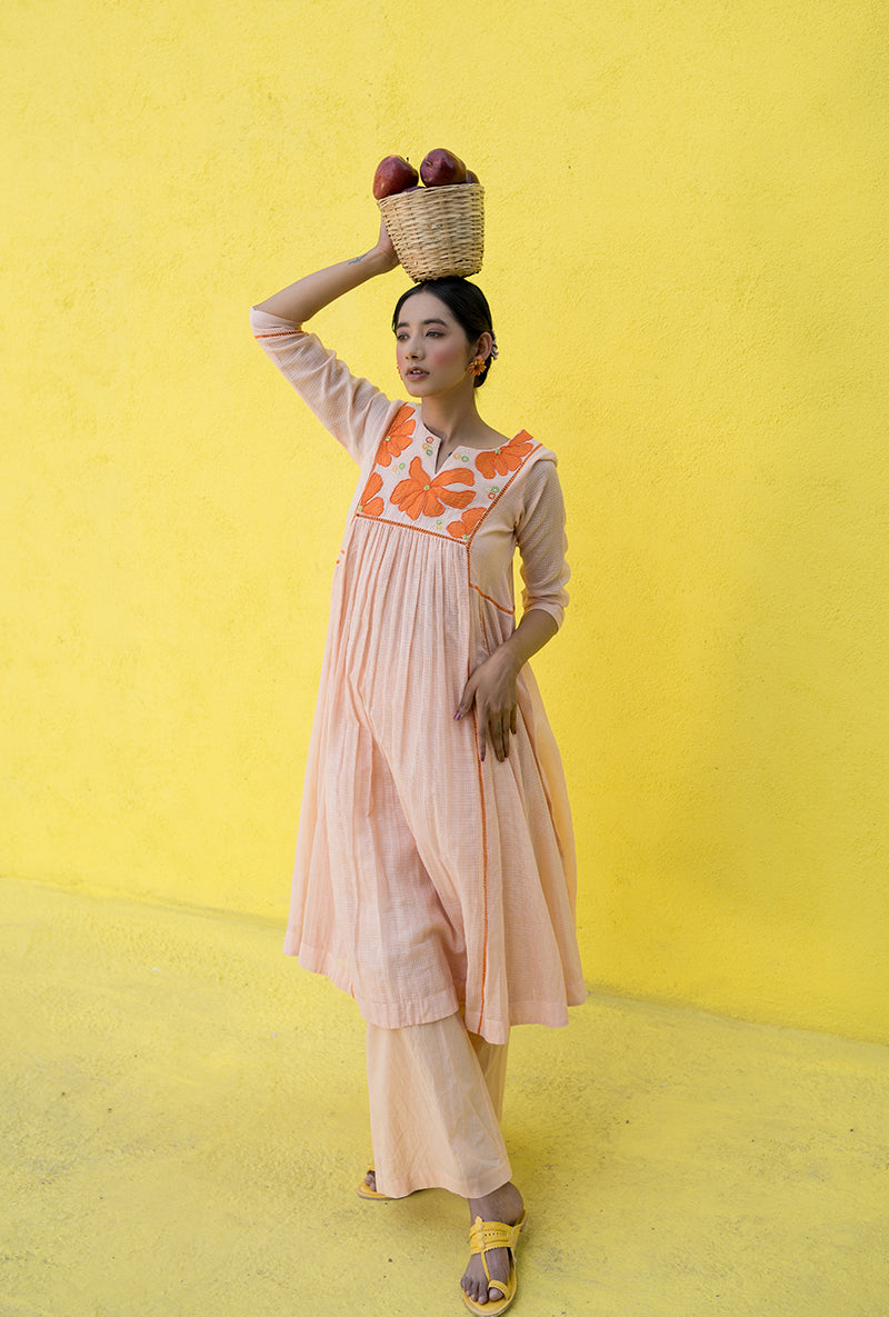 Peach Patch Work Candy Crush Kurta Set