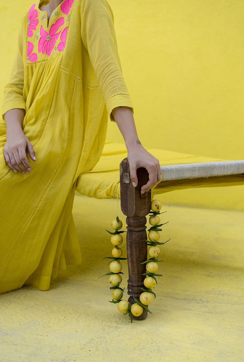 Yellow Patch Work Candy Crush Kurta Set