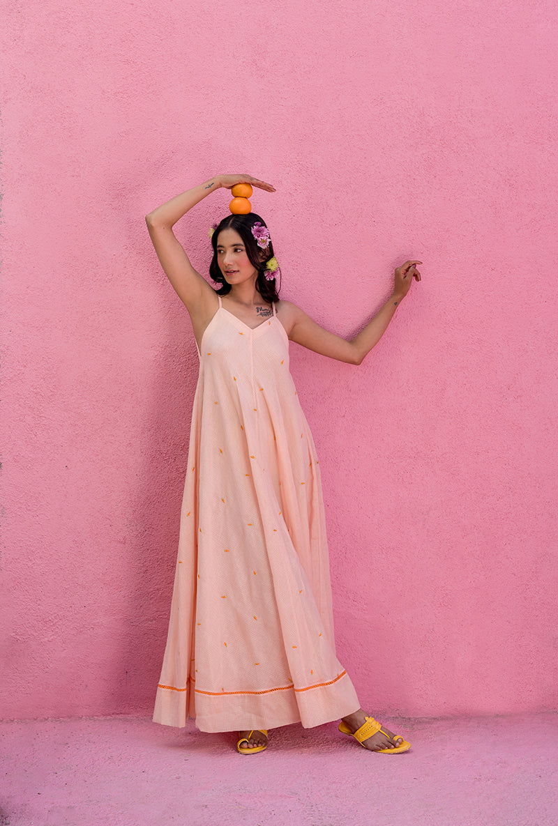 Peach Carrot Embroidery Candy Crush Dress
