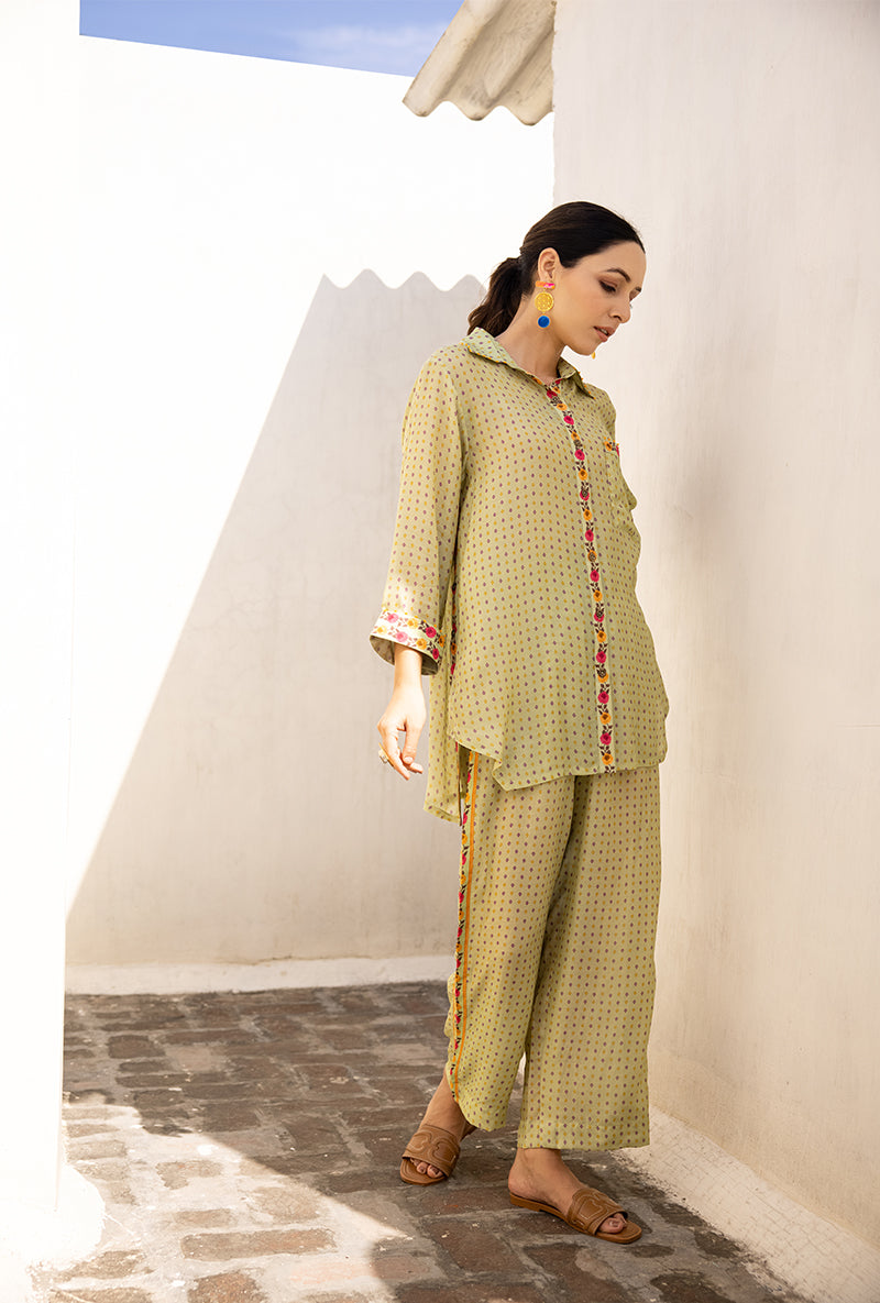 Green Side Button Sufia Co-ord Set