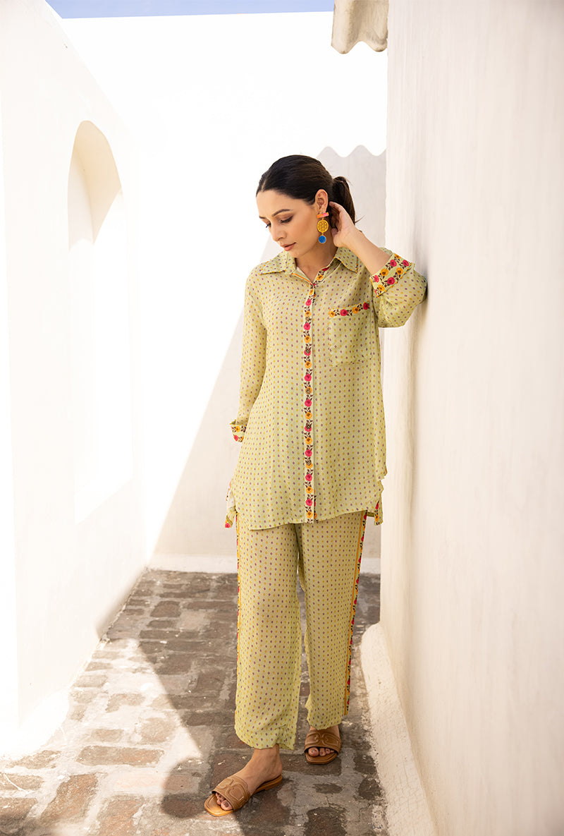 Green Side Button Sufia Co-ord Set