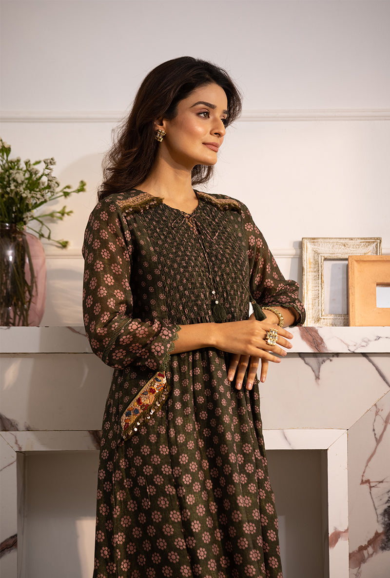 Green Smoking Cascade Navya Kurta Set