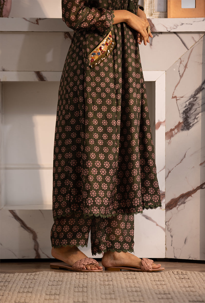 Green Smoking Cascade Navya Kurta Set