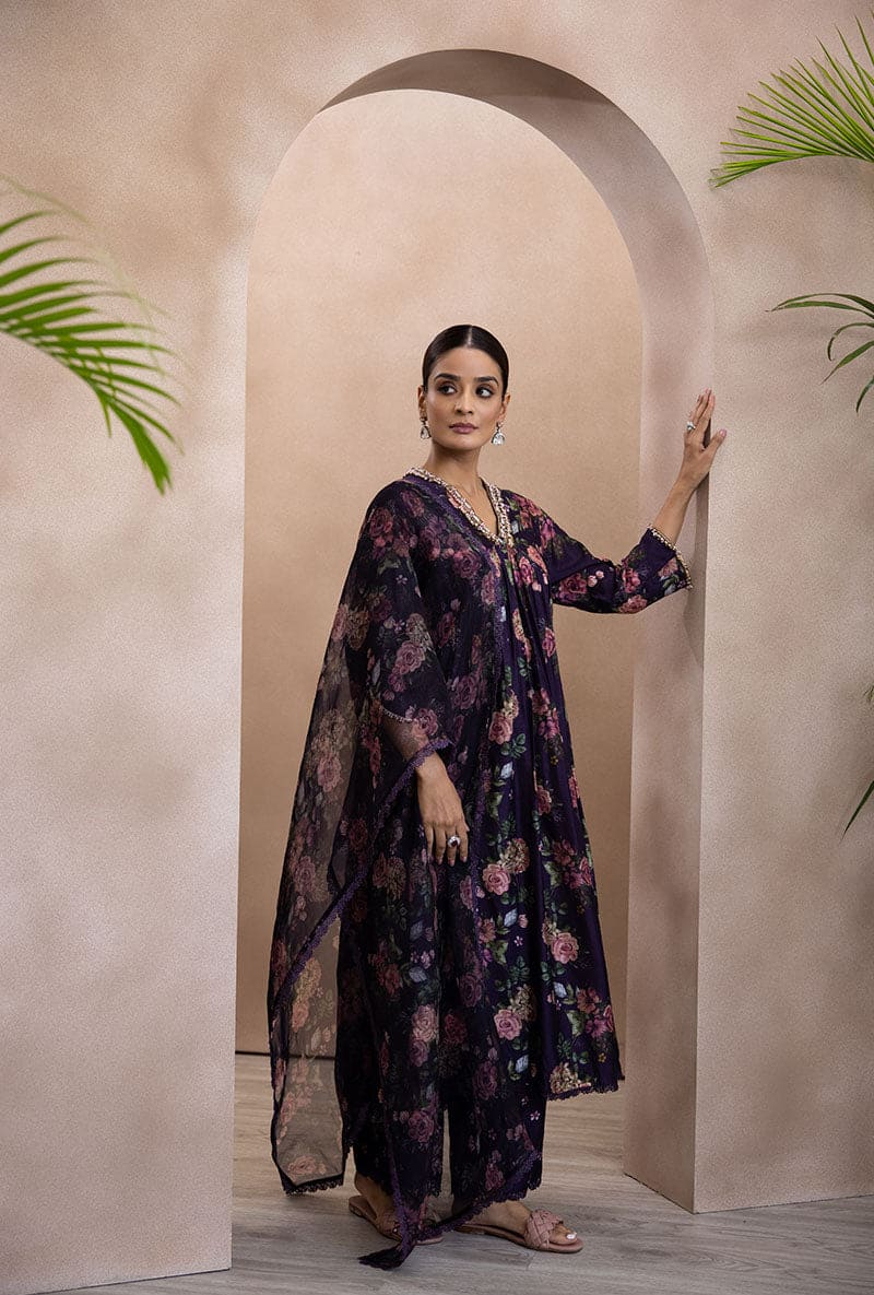 Purple Empire Line Izra Kurta Set