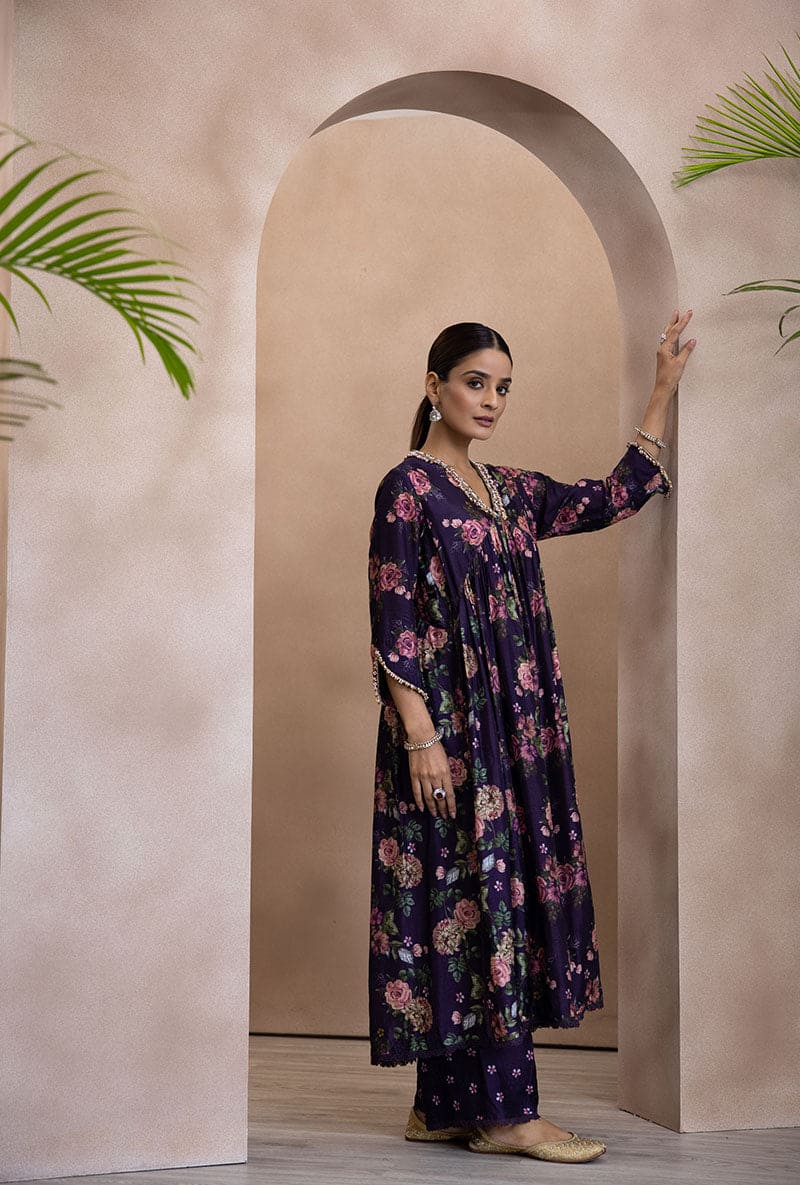 Purple Empire Line Izra Kurta Set