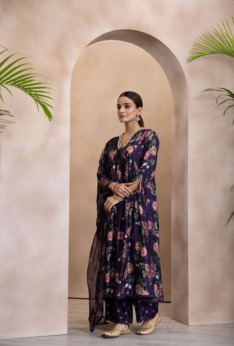 Purple Empire Line Izra Kurta Set