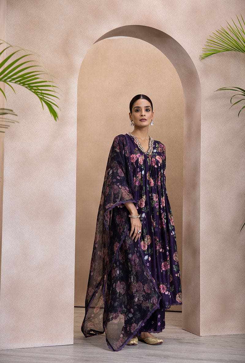 Purple Empire Line Izra Kurta Set