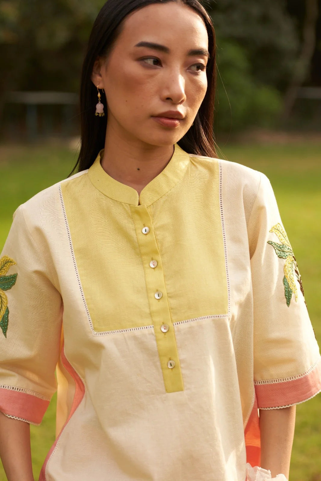 Peach Applique Work Primrose Maple Co-Ord Set