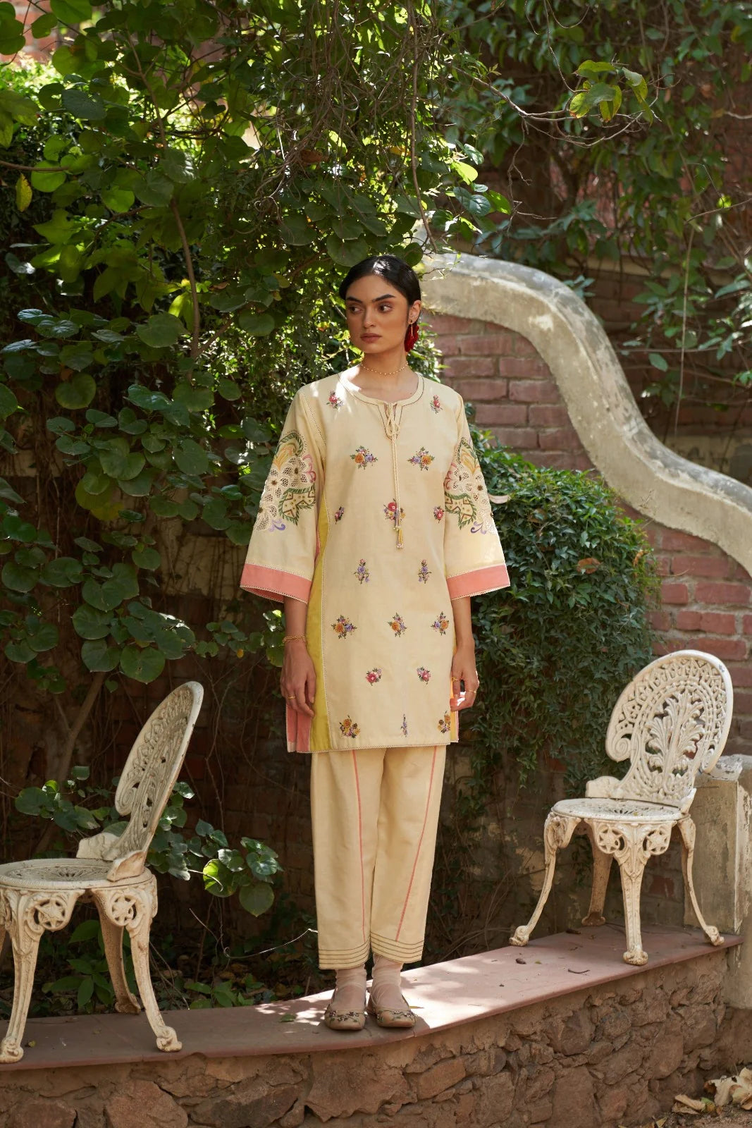 Beige Cutdana Work Zinnia Maple Salwar Set