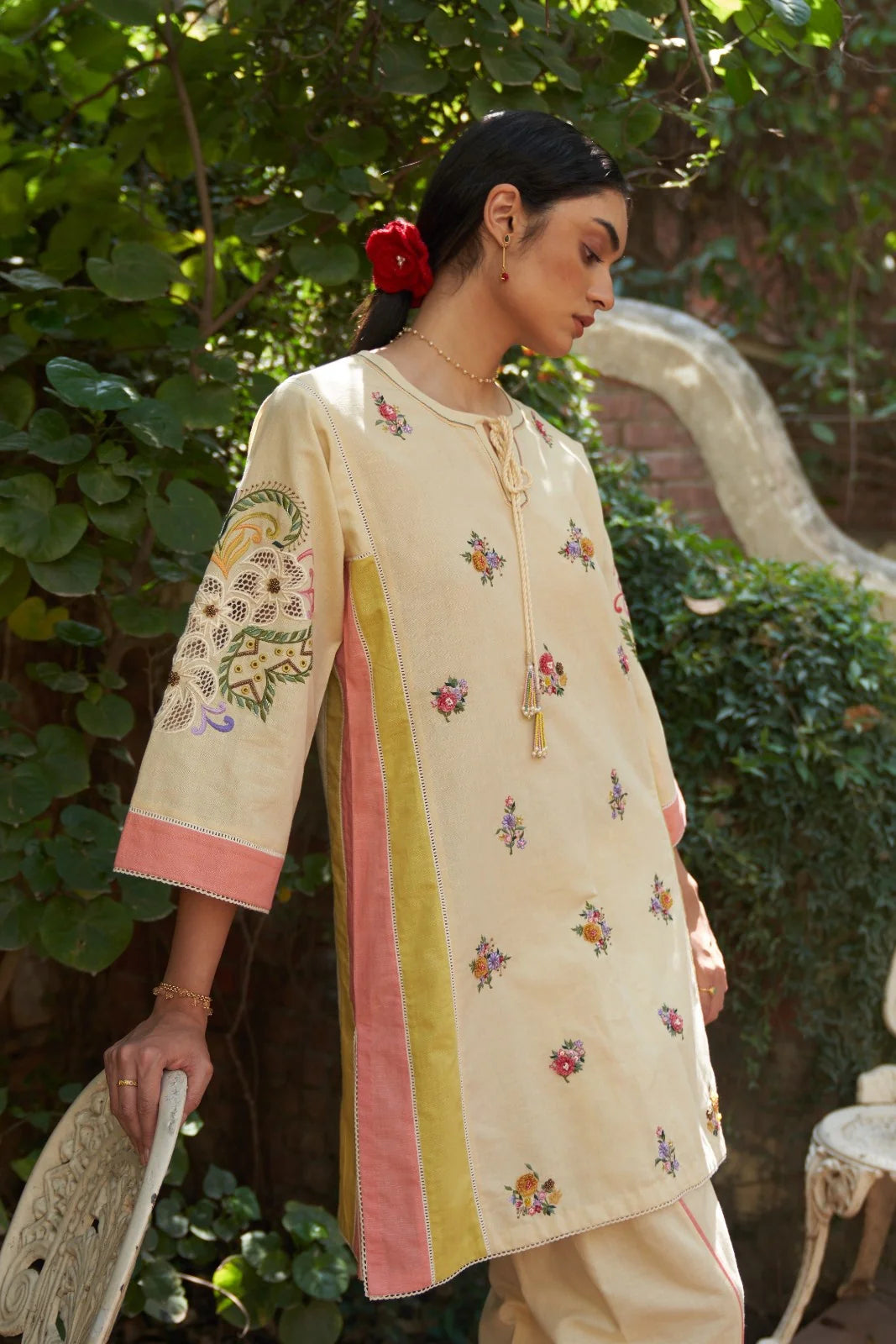 Beige Cutdana Work Zinnia Maple Salwar Set