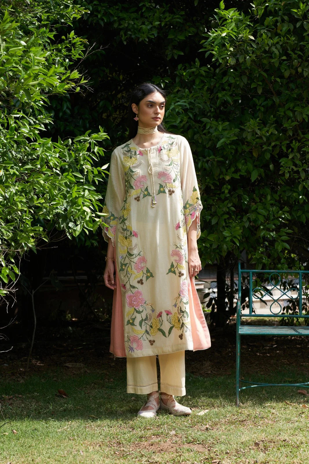 Beige Applique And Resham Work Iris Maple Kurta Set