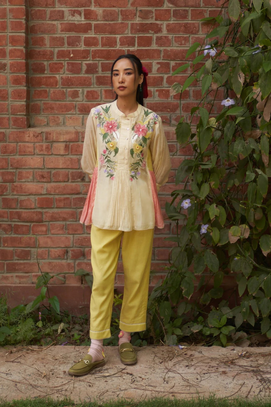 Beige Applique Work Mallow Maple Co-Ord Set