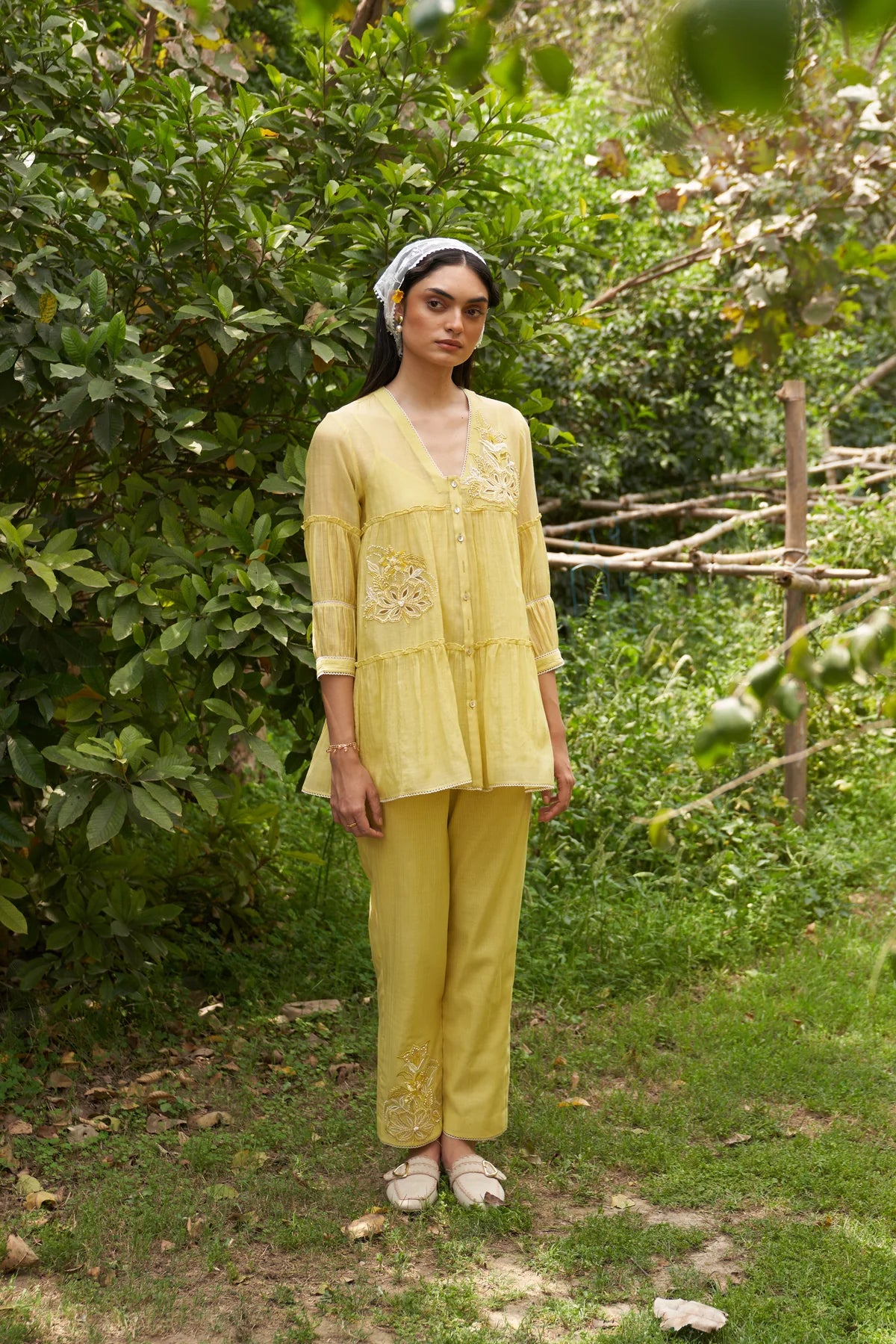 Lemon Yellow Hand Embroidered Magnolia Maple Co-Ord Set