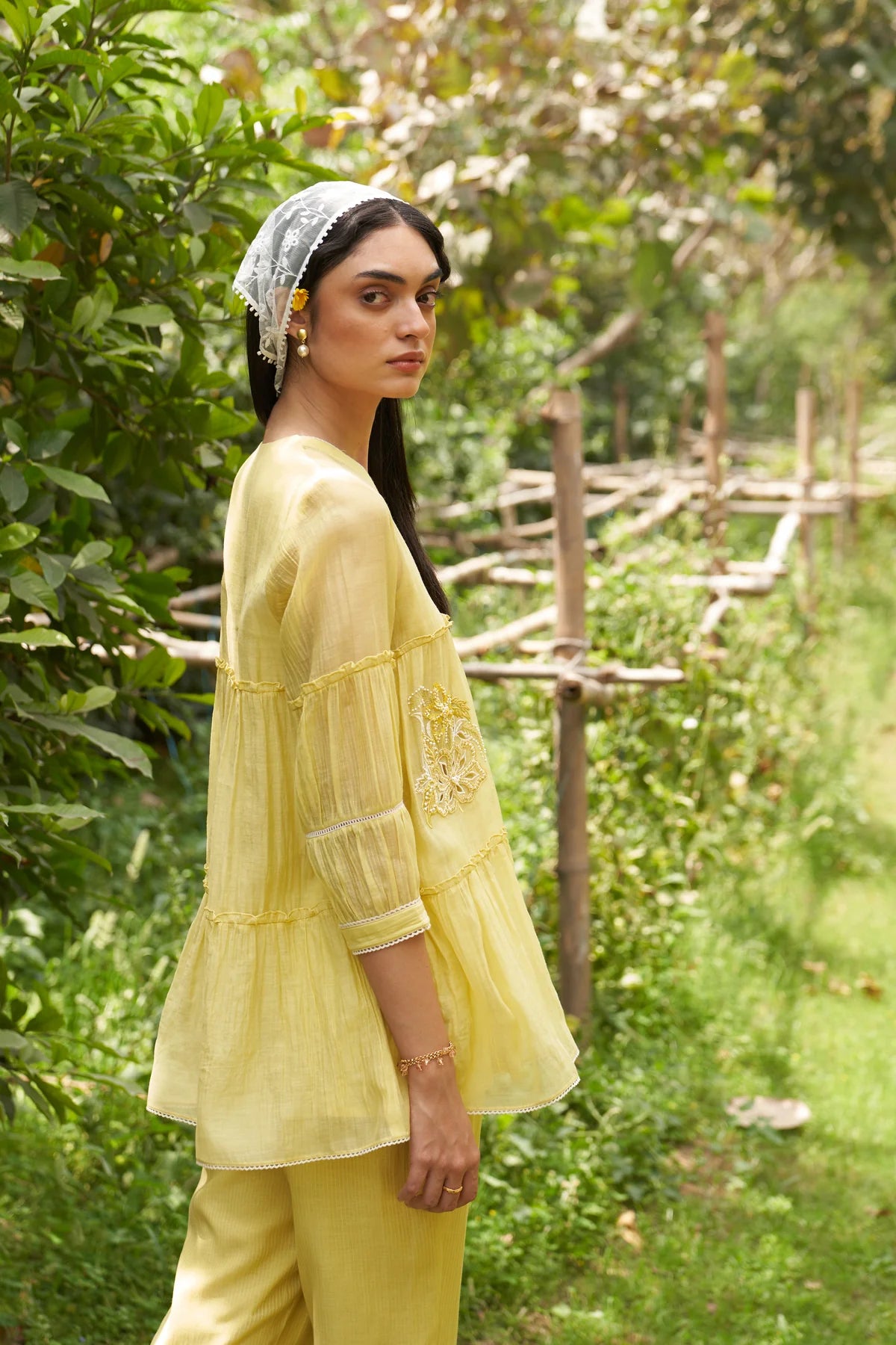 Lemon Yellow Hand Embroidered Magnolia Maple Co-Ord Set