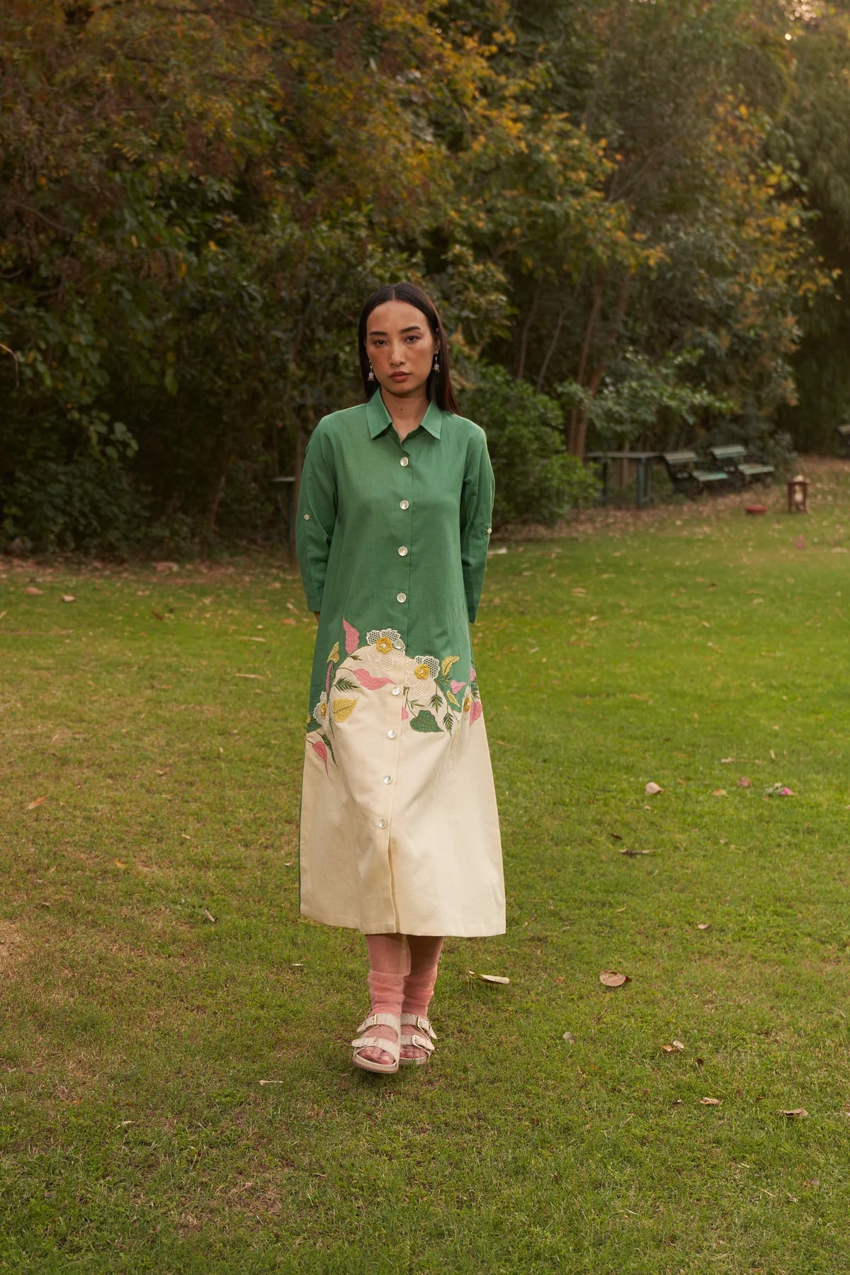 Green Hand Work Nigella Maple Shirt Dress